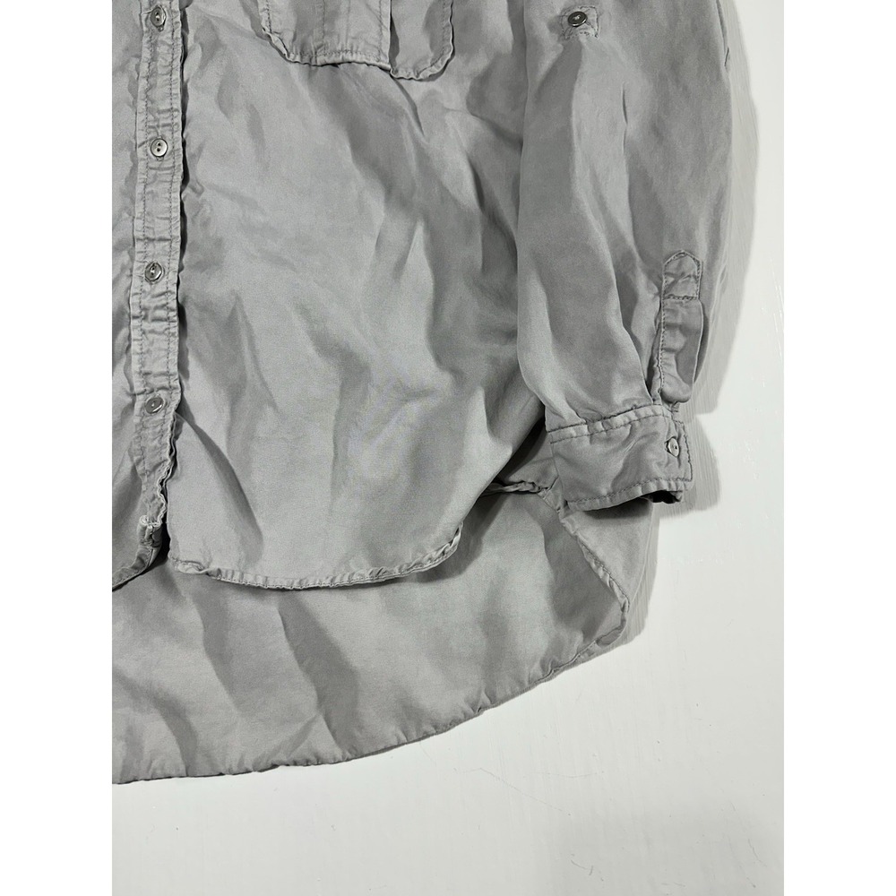 Zara Womens Causal Gray Button Up Shirt Roll Tab Sleeve Pockets Size Small - Picture 2 of 10